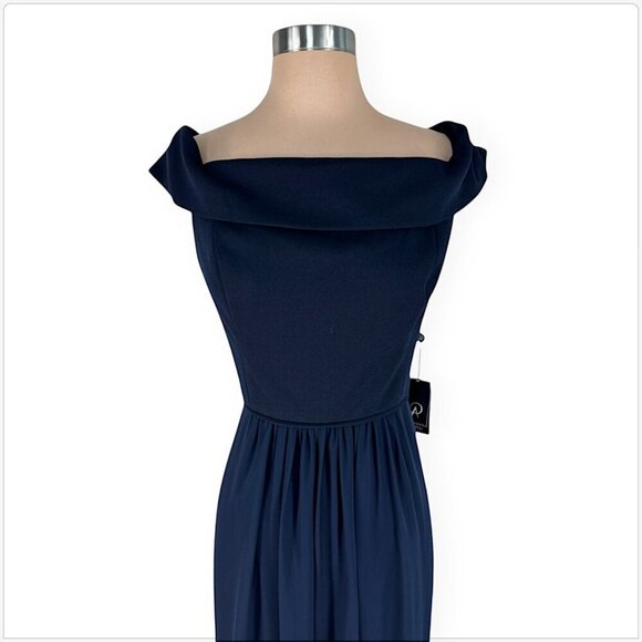 Adrianna Papell Off-Shoulder Navy Maxi Dress - Picture 4 of 6